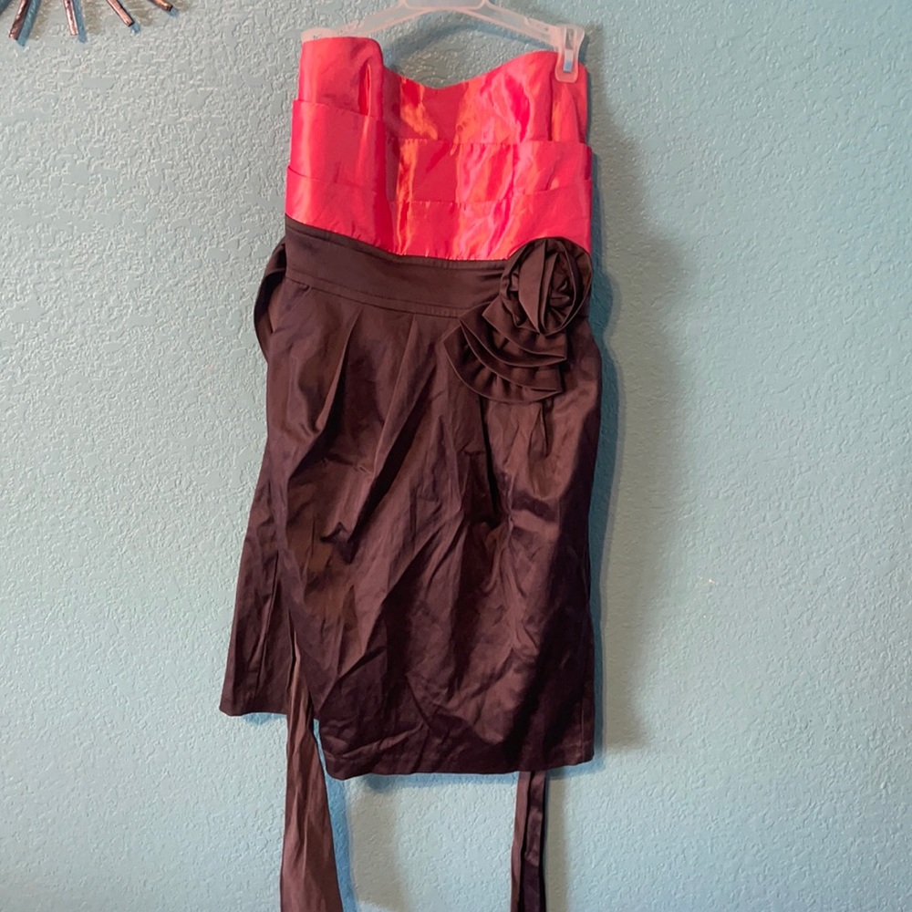 Pink and Gray Strapless Cocktail Dress